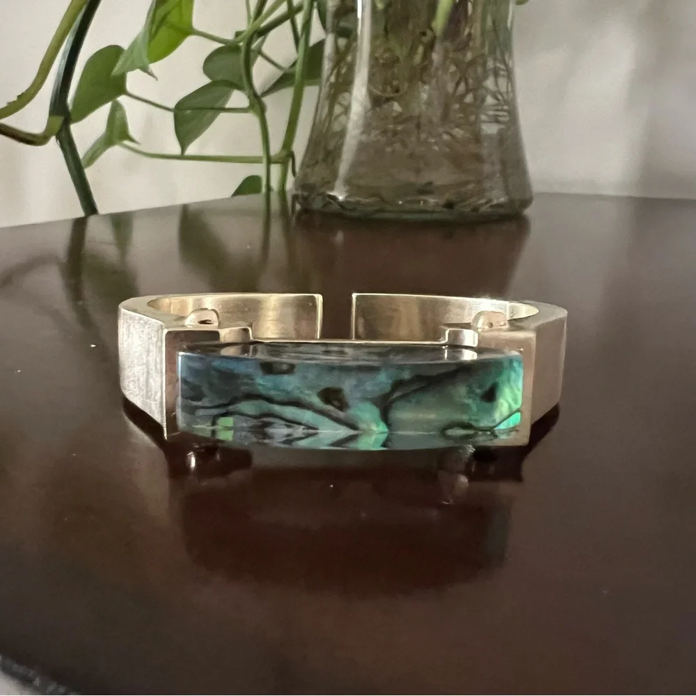 Sterling Silver Abalone Inlay Cuff Bracelet - Blue Green - Picture 2 of 7